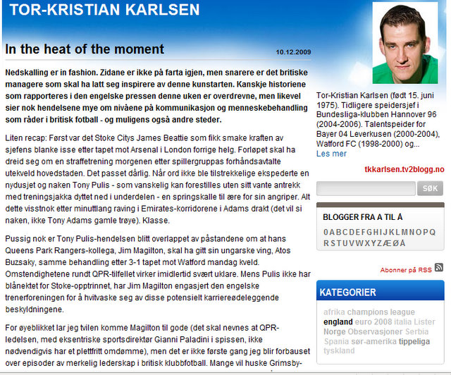 Tor-Kristan Karlsen på tv2 bloggen